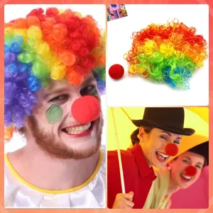 Kleurrijke Afro Pruik Clown Haar en Rode Spons Neus Set Halloween Cosplay Feest Kostuum Rekwisieten Aankleden Accessoires
