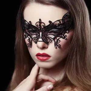 Maschera sexy in pizzo nero mezzo viso per festa di Halloween costume accessorio.