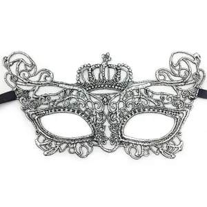 Mascarada de encaje plateado mujer antifaz de medio rostro para fiesta de Halloween disfraces