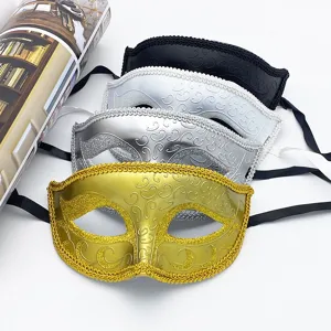Set di maschere mezza faccia per feste, design glitterato dipinto retro per Halloween.