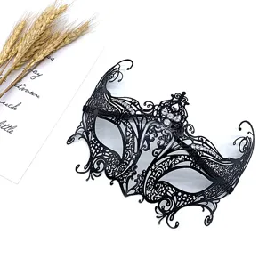 Black metal masquerade mask with sparkling rhinestones for party cosplay and Halloween costumes.