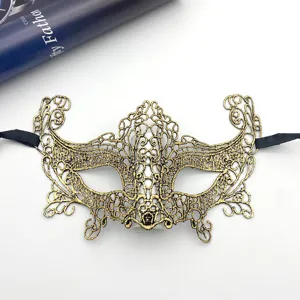 Maschera in pizzo dorato, elegante mezza maschera per festa, Halloween e ballo.
