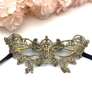 Maschera in pizzo dorato sexy mezzo viso maschera farfalla per festa in costume top
