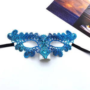 Blaues Spitzen Maskenball Maske für Halloween Party, Glitzer Augenmaske mit schwarzen Bändern.