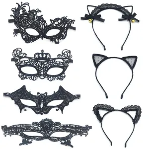 Schwarze Spitze Maskerade Maske Halloween Party Halbgesicht Augenklappe Gothik Kostüm Zubehör Damen Mode Party Kopfbedeckung Requisiten