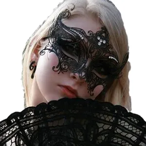 Adult rhinestone metal masquerade mask, stunning half face fox eye design for party cosplay.