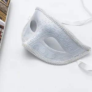 Maschera mezzo viso in pizzo bianco con glitter per festa di halloween costume masquerade
