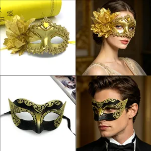 Halloween Masquerade Party Mask Couple Set Retro Half Face Painted Flower Lace Eye Mask For Adults Cosplay Festival Props