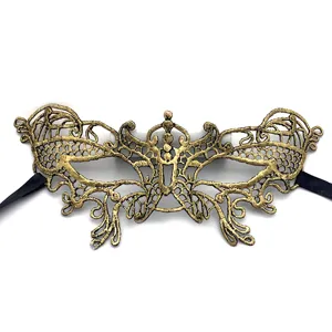 Maschera in pizzo dorato, sexy maschera occhi farfalla per donna festa di Halloween.
