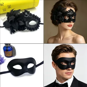 Black masquerade masks couple set, perfect for Halloween party, lace eye masks, and ball events.
