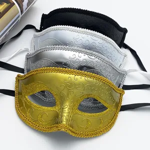 Maschera di carnevale mezza faccia con bordo decorativo glitterato per feste ed eventi.