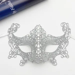 Maschera in pizzo argento per feste elegante maschera per occhi donna costume di halloween prop