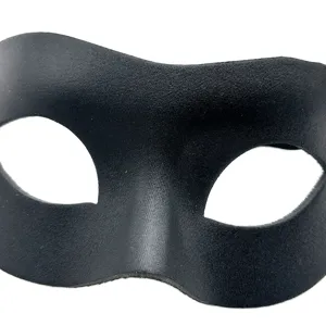 Close-up of black masquerade half face mask, displaying thick fabric texture and simple style.