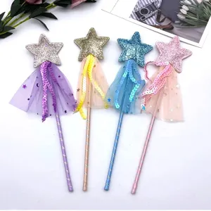 Baguette Magique de Princesse pour Enfants Paillettes Maille Étoile Masquerade Cosplay Costume Accessoires de Fête