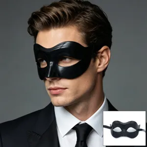 Maschera da Mascherata di Halloween da Uomo Maschera Occhi a Metà Faccia in Plastica Costume Festa Prom Show Puntelli Semplice Design Polvere d'Oro Nera