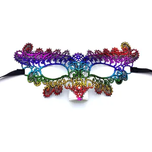 Halloween Maskerade Spitzenhalbmaske bunte Bronzierung Augenmaske fuer Party Performance