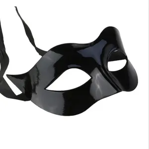 Maschera di carnevale nera lucida per festa di Halloween uomo donna mezzo viso occhi maschera.