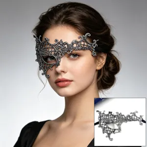 Máscara de encaje plateado de Halloween para mujeres, medio rostro accesorio fiesta.