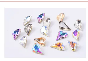 Close up detail of 9x14mm heart nail art rhinestones colorful irregular crystal DIY charms