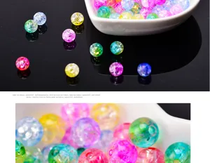 Colorful crackle acrylic beads for DIY jewelry making, transparent round spacer beads.