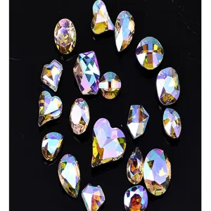 Mixed shapes AB crystal rhinestones, shimmering aurora glass gems for nail art and DIY crafts.