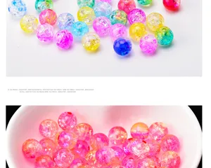 Transparent colorful crackle acrylic beads DIY jewelry making accessories round loose beads