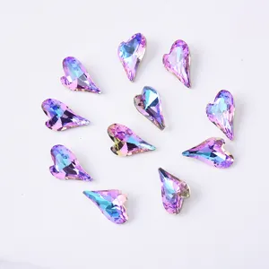 K9 Crystal Nail Rhinestones Crooked Heart Shape Sparkly Diamond Nail Art Charms DIY Manicure Decorations
