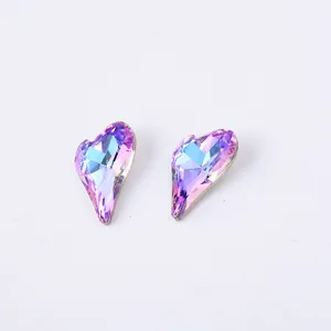 9x14mm Asymmetrical Heart Nail Rhinestones Iridescent Crystal Charms for DIY Art Decor