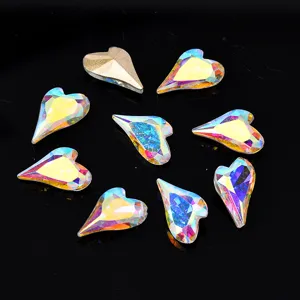 9x14mm iridescent heart nail rhinestones 10pcs fancy crystal charms DIY nail art accessories