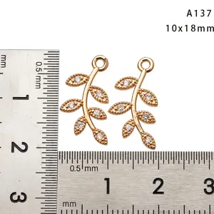 Copper Full Rhinestone Leaf And Cat Single Pendant DIY Necklace Earring Jewelry Accessories Making Materials