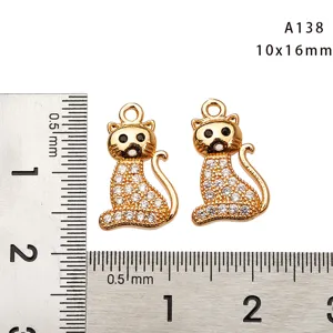 Close-up detail of the rhinestone paved cat pendant charm, perfect for DIY jewelry making.