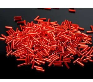 Red transparent glass bugle beads, perfect for DIY jewelry making, beading, and craft projects.