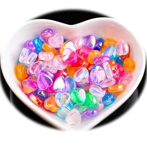 100pcs Perles Cœur Transparentes Couleur AB 9mm DIY Artisanat Bijoux Accessoires Set