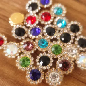 Bouton Fleur Strass Dos Plat Ornement Cristal Strass Pour Nœud Accessoires Cheveux DIY Décor Artisanat Fabrication de Bijoux
