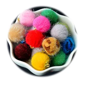 16mm colorful faux fur pom pom charms with loops for DIY handmade jewelry necklace earrings making