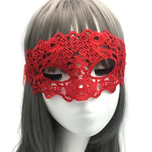 Red lace masquerade eye mask for women, half face costume party Halloween props decor