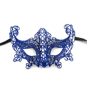 Maschera in pizzo blu, mezza maschera da volpe per feste, balli in maschera e oggetti di Halloween.