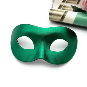 Green metallic half face mask for Halloween, Christmas parties, and adult dress-up.
