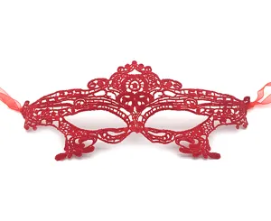 Red lace masquerade mask, half face eye mask detail for party costume Halloween props.