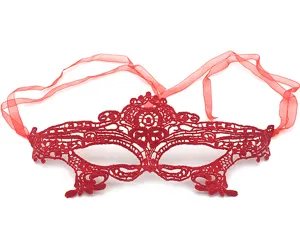 Red lace masquerade mask for women, perfect for Halloween parties, costume balls, and events.