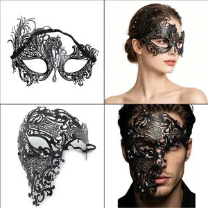 Maschera da Masquerade in Metallo Dorato con Strass Maschera Veneziana Mezzo Volto Per Festa di Halloween Costumi da Donna e Uomo Accessori per Spettacoli