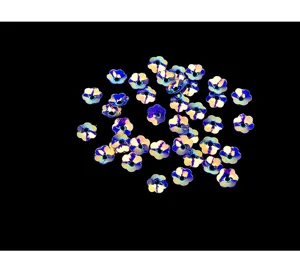6mm iridescent plum blossom sequins detail, center hole craft beads for DIY garments.