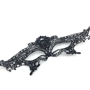Close-up detail of the black lace masquerade mask, delicate pattern and texture for party.