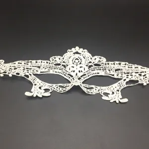 White lace masquerade mask, delicate hollow eye mask for party Halloween costume detail view