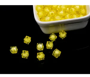 Yellow faceted acrylic square beads DIY handmade children crafting materials shiny beads 100pcs