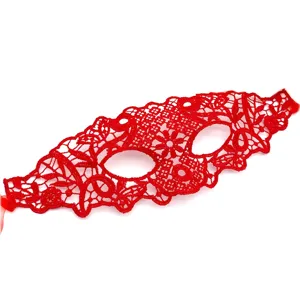 Red lace masquerade mask, exquisite hollow design, perfect for party and Halloween costume events.