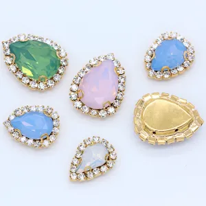 Teardrop rhinestone sewing crystals with claw setting for DIY wedding dress apparel.