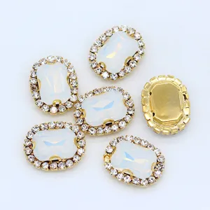 Opal sew on rhinestones crystal glass gems with gold claw settings for DIY crafts apparel.