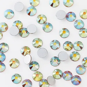 Flatback glass rhinestones for nail art DIY and phone case decoration, colorful AB crystal gems.