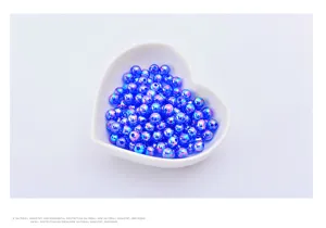 Blue iridescent ABS imitation pearl beads, double hole DIY bracelet necklace jewelry accessories.